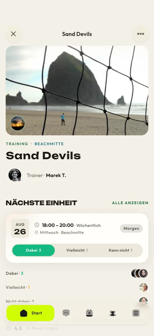 Trainingsgruppen und Sessions